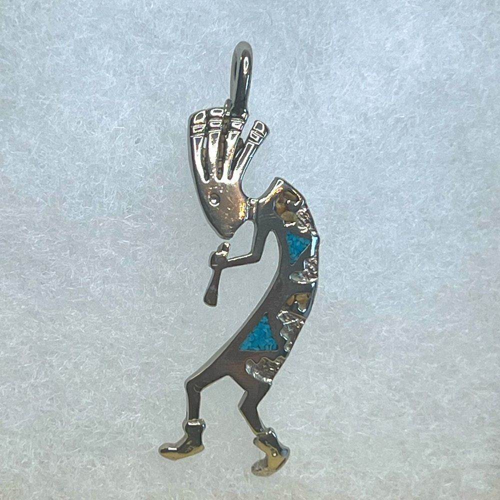 Silver Metal and Stone Inlay Kokopelli Pendant